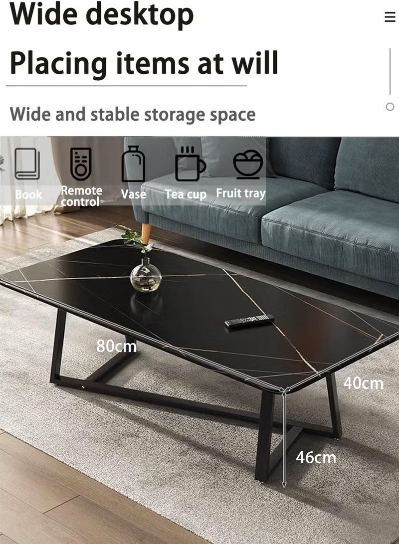 روعة طاولة قهوة طاولة قهوة مستوحاة من الفخامة طاولة قهوة مستطيلة أرجل بإطار فولاذي طاولة قهوة كبيرة أنيقة للمنزل وغرفة النوم وغرفة المعيشة والمكتب (سوداء) - Image 4